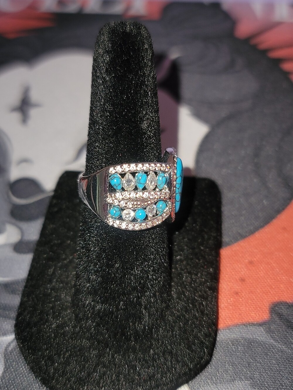 NWT-BP Prairie Moon-Turquoise Magnesite Teardrop Diamond Cubic Zirconia Ring Sz5 - Picture 8 of 8